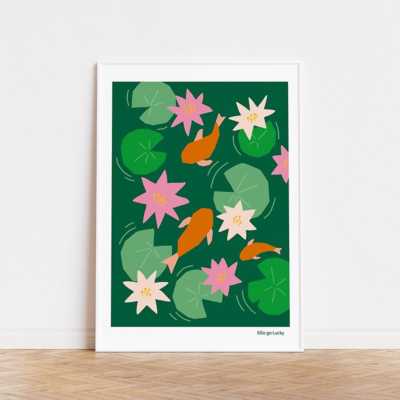 Art print/ Lotus Flower / Illustration poster A3,A2 - โปสเตอร์ - กระดาษ สีเขียว
