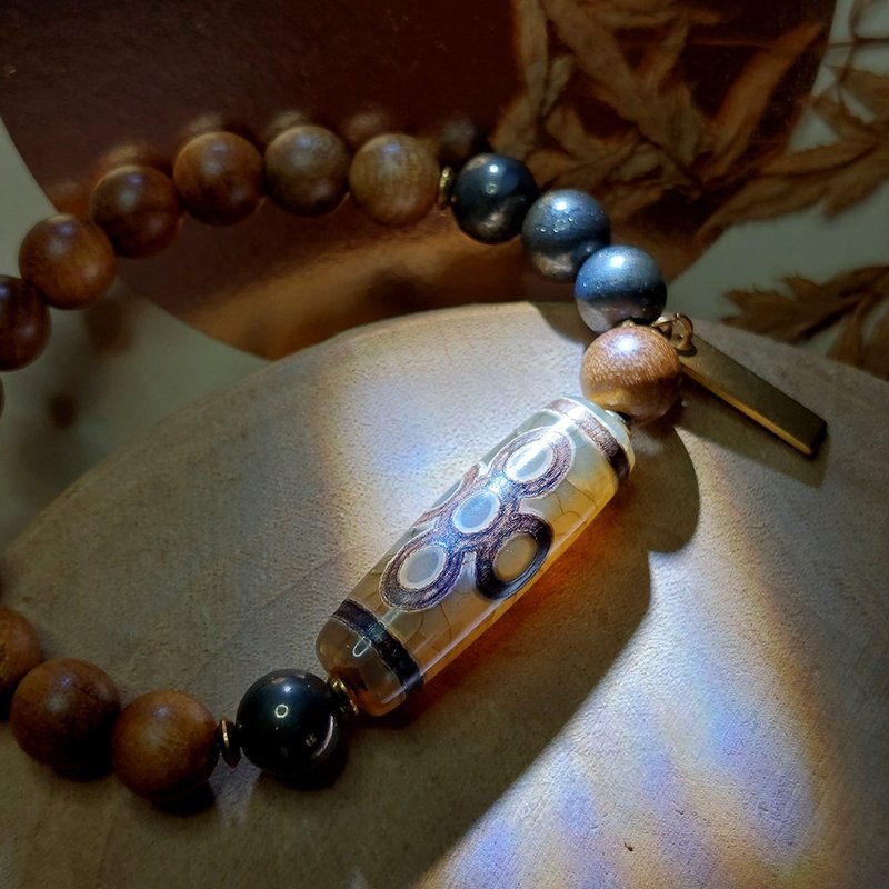 祖靈智慧手串 | 瑪瑙 | 黃銅礦 黃鐵礦 | 金絲楠木 | - 手鍊/手環 - 水晶 