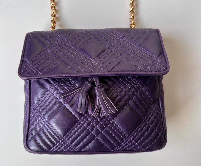 BRUNO MAGLI purple genuine leather quilted shoulder bag A58