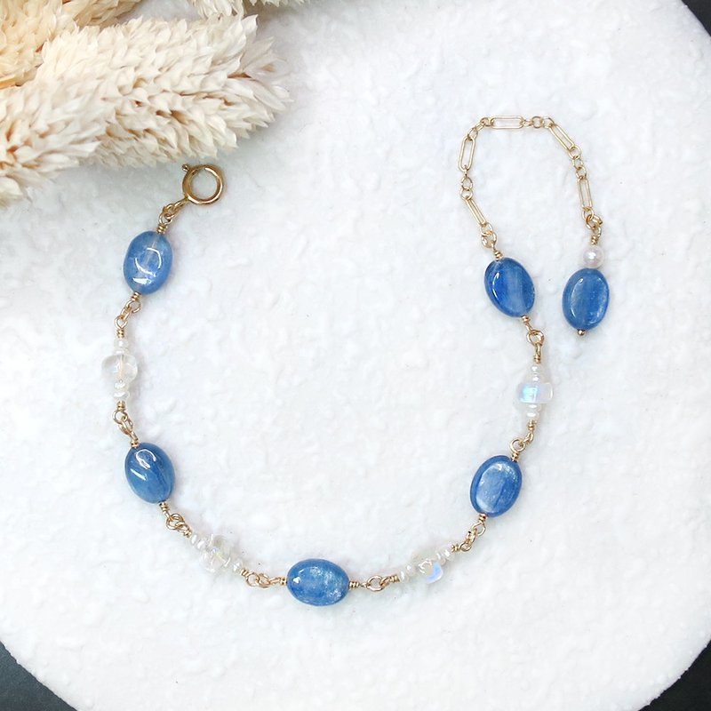 VIIART. Venus was born. Kyanite Moonstone Pearl 14KGF|Super Color Preservation Gold Bracelet - สร้อยข้อมือ - โลหะ สีน้ำเงิน