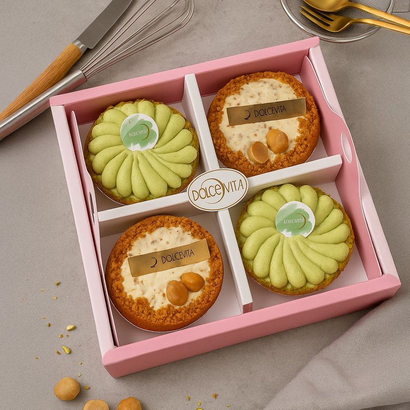 Nut Tart Assortment (3-inch) - Double the Delight with Pistachio and Macadamia Nut Flavors. - เค้กและของหวาน - อาหารสด หลากหลายสี