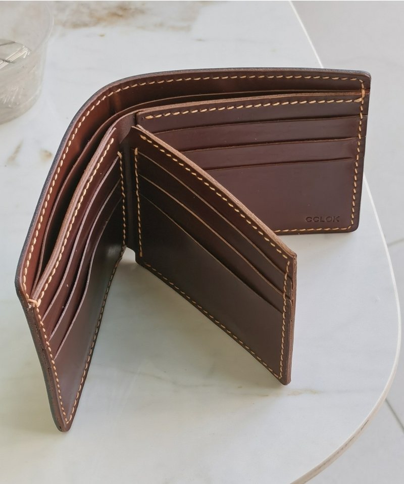 DIY material package/finished product [customized gift] hand-sewn tri-fold 9-card slot short wallet - เครื่องหนัง - หนังแท้ 