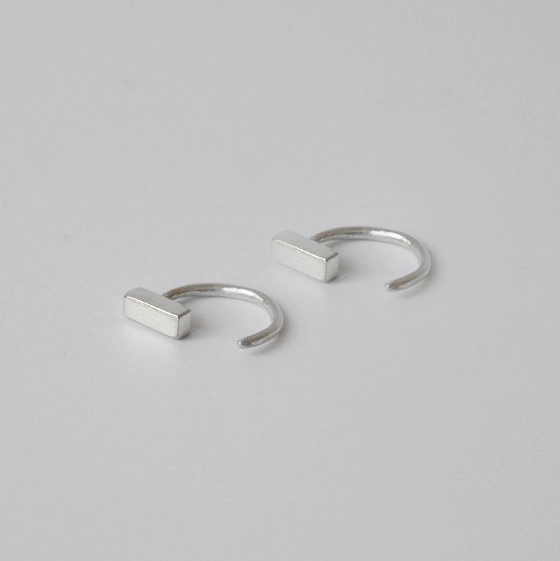 │Geometry│Rectangular arc without ear buckle, earrings, ear pins-sterling silver - Earrings & Clip-ons - Other Metals Silver
