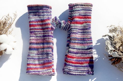 omhandmade 手織純羊毛針織手套/露趾手套/內刷毛手套/保暖手套-北歐草莓漸層