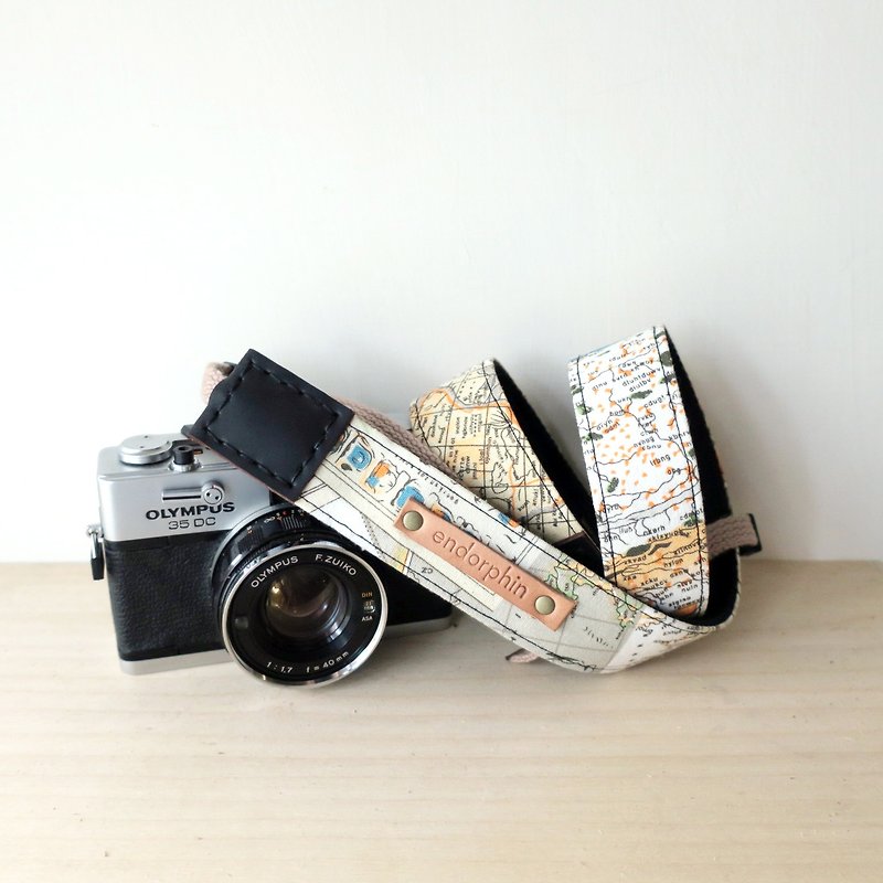[Endorphin] Handmade camera strap cowhide + cotton webbing + metal buckle [TRAVELER travel series-around the world] - กล้อง - ผ้าฝ้าย/ผ้าลินิน สีทอง