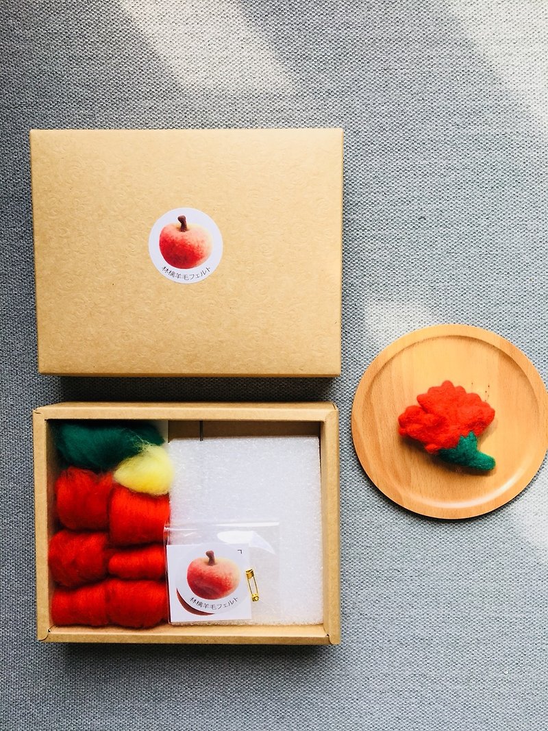 Mother's Day essential carnation wool felt pin material gift box with complete teaching film - เย็บปัก/ถักทอ/ใยขนแกะ - ขนแกะ สีแดง