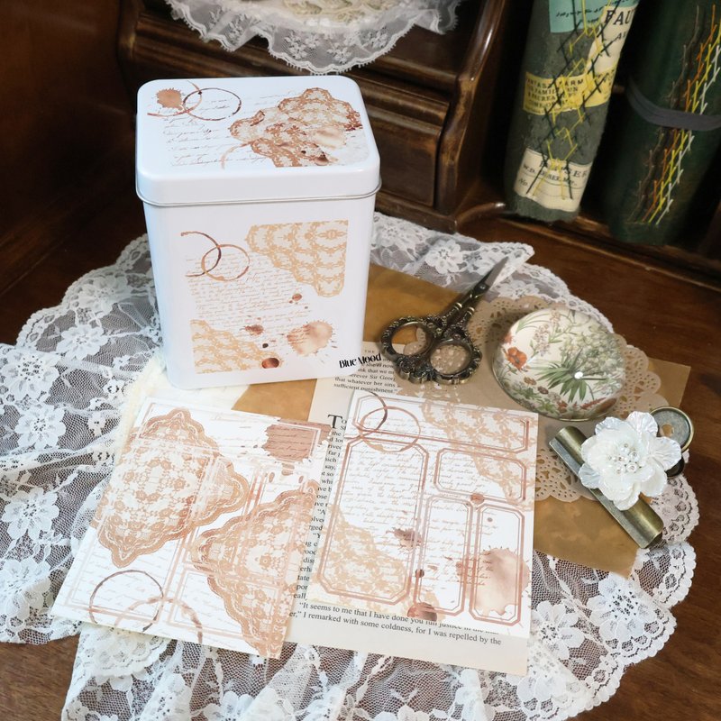 Vintage, Coffee sticker Tin case set - 禮物盒/包裝盒 - 其他金屬 咖啡色