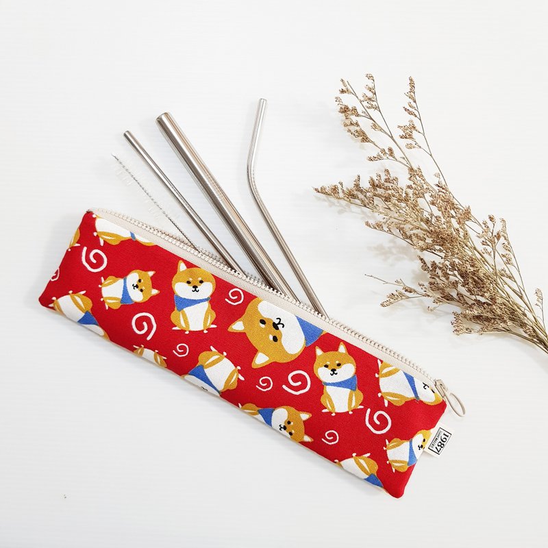 [Chai Chai Paradise-Red] Cutlery Bag Straw Bag Environmental Pen Bag Brush Bag Christmas Exchange Gift - Storage - Cotton & Hemp Red