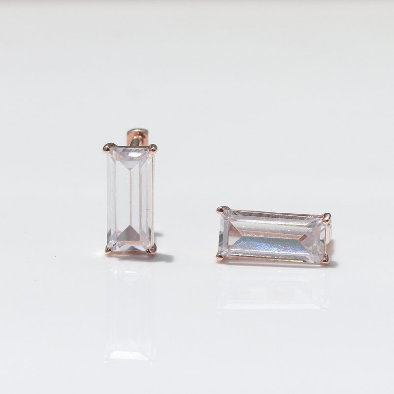 14K  方形鑽耳扣耳環  (單個 ) - 耳環/耳夾/耳骨夾 - 貴金屬 金色