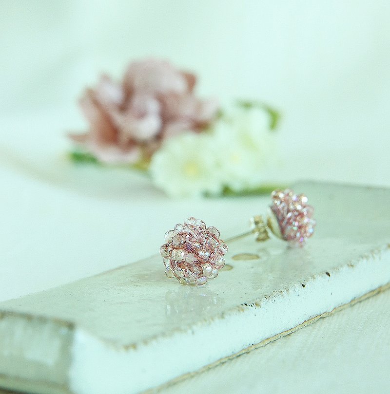 Rose Water 玫瑰水 小波波耳針 串珠編織 日本玻璃珠  溫柔細緻 - 耳環/耳夾 - 玻璃 粉紅色