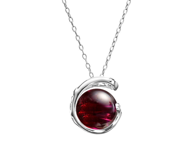 Garnet Sterling Silver Necklace, January Birthstone Jewelry, Burgundy Gemstone - สร้อยคอทรง Collar - เงินแท้ สีแดง