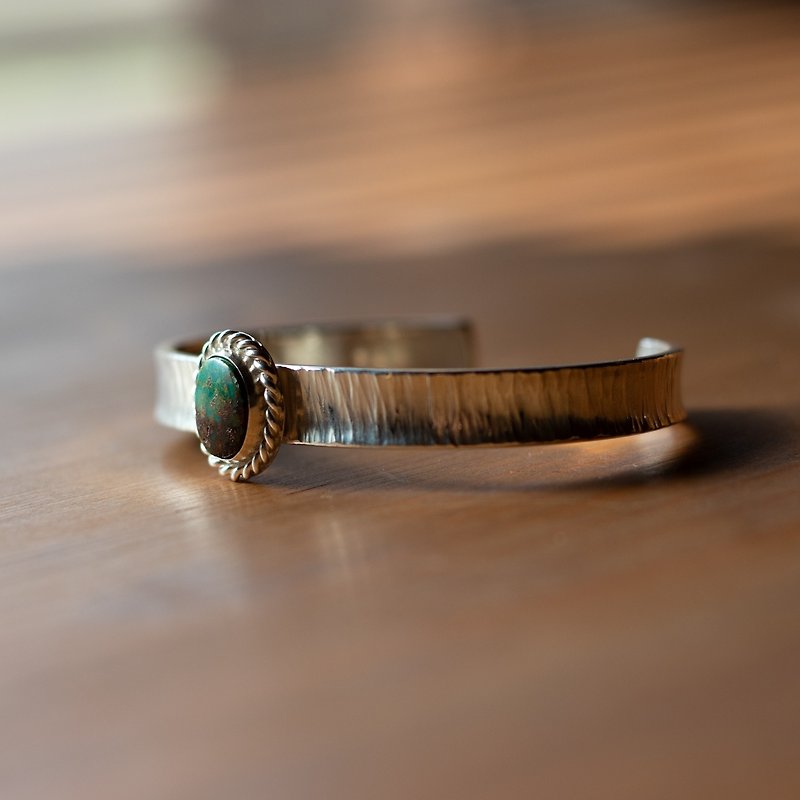 Turquoise bracelet turquoise bangle - สร้อยข้อมือ - เงิน สีเขียว