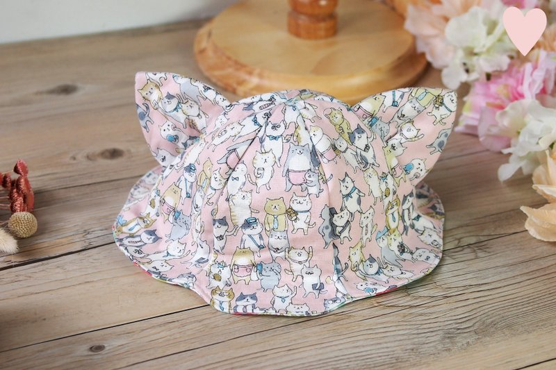 子両面花びらキャップ（片面＋猫耳または熊耳）頭囲サイズ42〜52cm - 帽子・ヘアバンド - コットン・麻 