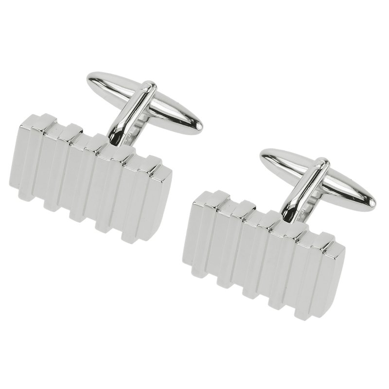 Engraved Metal Stripes Cufflinks - Cuff Links - Other Metals Silver