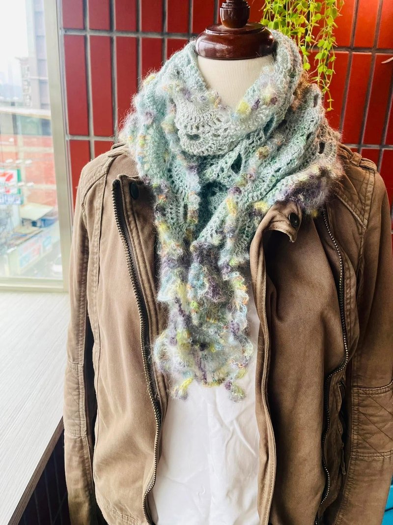 革物製織|手染めシルクウールモヘアショールマフラー_グリーンスピリット系 - マフラー・ストール - ウール 