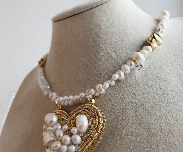 Bohemian Handmade Beaded Love Heart Pearl Choker With Pendant For