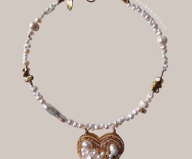 Bohemian Handmade Beaded Love Heart Pearl Choker With Pendant For