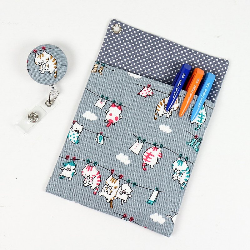 Physician Pocket Pocket Leakproof Ink Storage Bag Pen Bag + Document Clip - Tan Cat (Gray) - กล่องดินสอ/ถุงดินสอ - ผ้าฝ้าย/ผ้าลินิน สีเทา