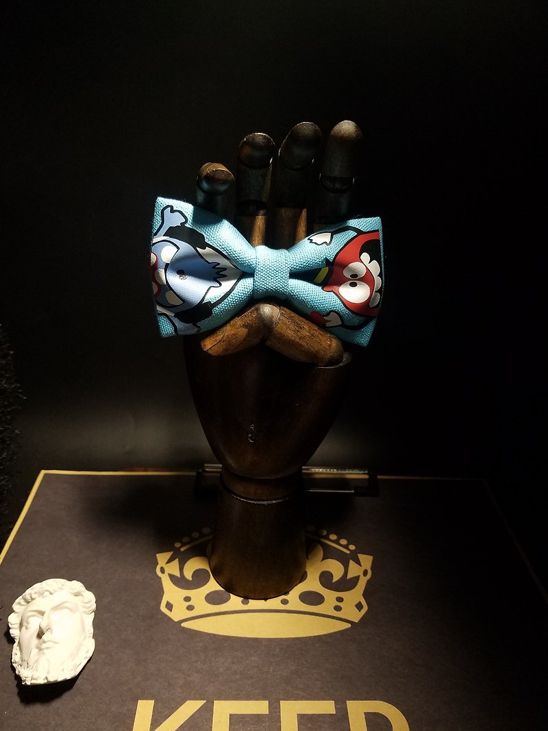Blue printed bow tie cartoon casual bow - Bow Ties & Ascots - Cotton & Hemp Blue