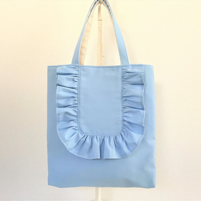 Round Frill Vertical Tote Bag Sachs Blue - Handbags & Totes - Cotton & Hemp Blue