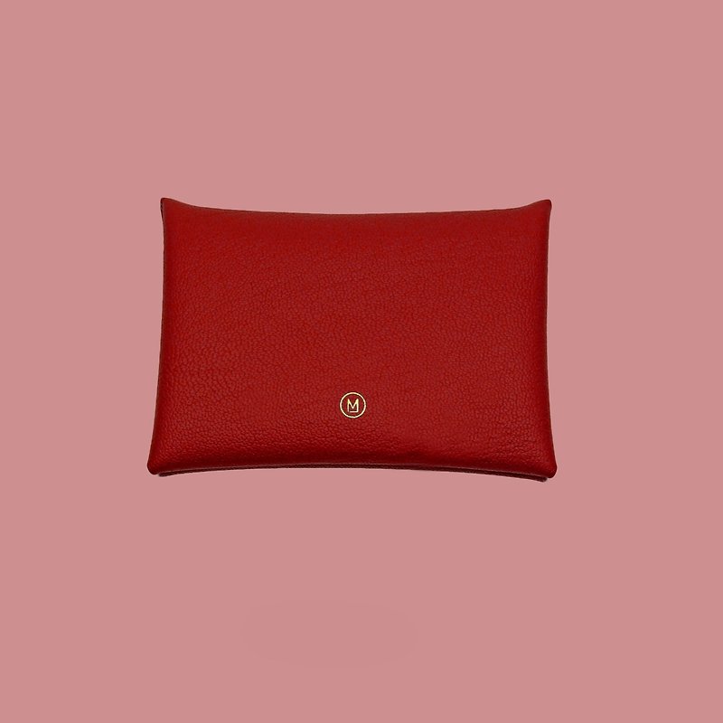 Multicolor genuine leather goatskin macaron red card holder/wallet/card holder/card case - ที่เก็บนามบัตร - หนังแท้ สีแดง