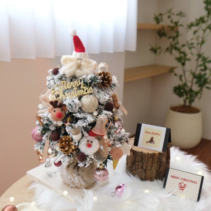 Simulated flocked snowy Christmas tree, classic warm Christmas style elk Santa Claus 40cm high - ของวางตกแต่ง - วัสดุอื่นๆ สีแดง