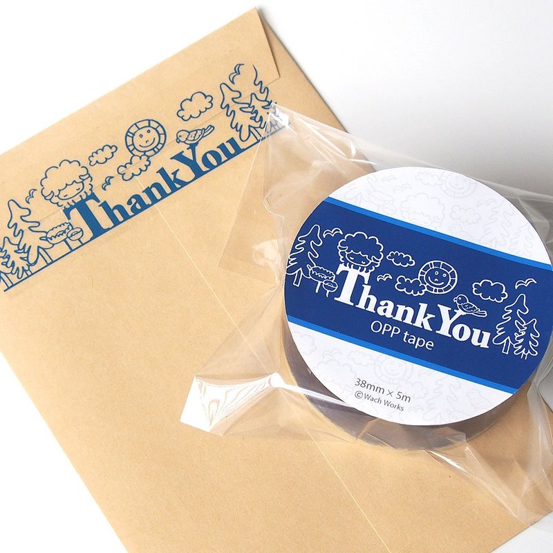 羊がぺこりThankYou透明OPPテープ・38mm幅×5m - 紙膠帶/和紙/PET - 其他材質 藍色