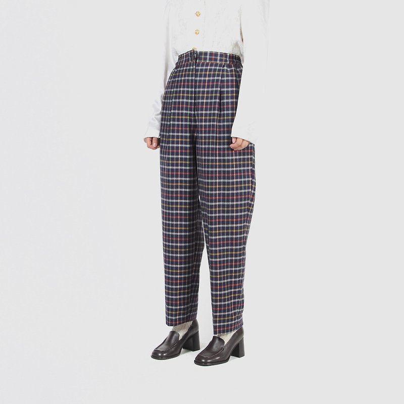 [Egg plant ancient] elated and plaid wide version of woolen vintage trousers - Women's Pants - Wool Multicolor