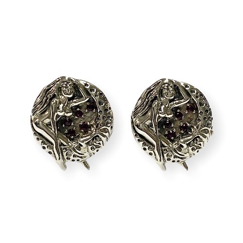 alisadesigns Victorian Style Lady On The Moon Wedding Cufflinks For Groom 925 Sterling Silver