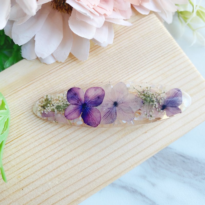 Real flower pressed flower hydrangea Queen Anne Lace hair clip - Hair Accessories - Plants & Flowers Purple