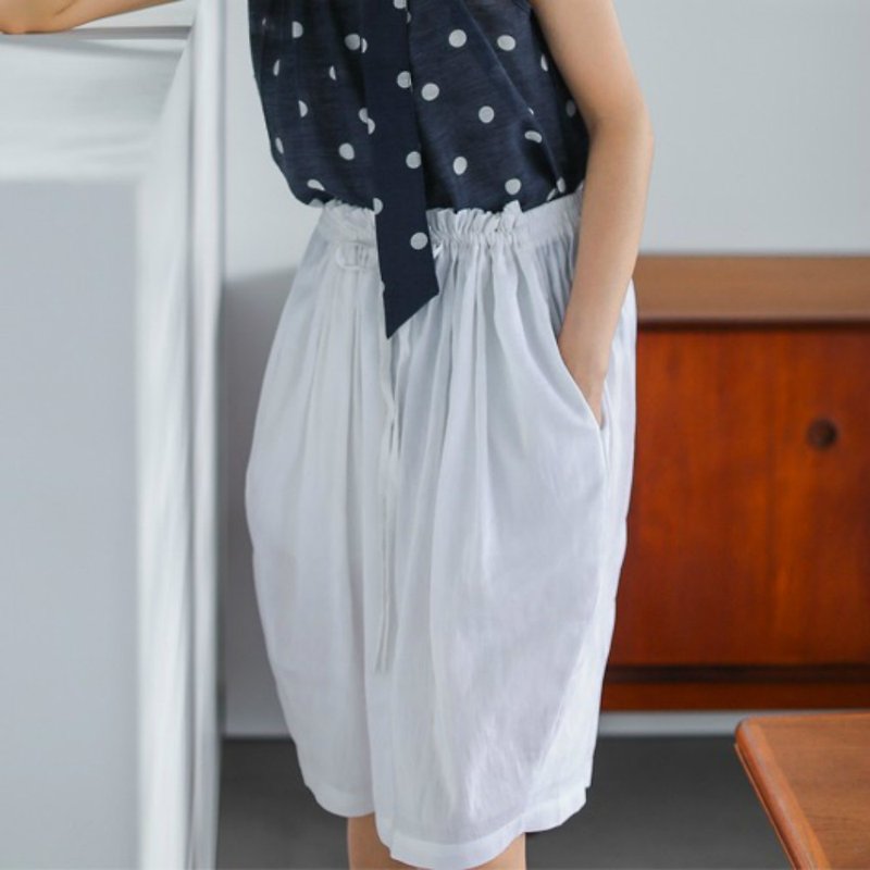 Give you a relaxed summer white linen ramie free waist pumping skirt skirt wind skirt - กระโปรง - ผ้าฝ้าย/ผ้าลินิน ขาว