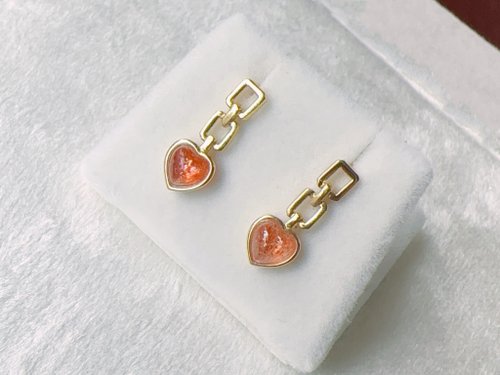 Esme Accessory 天然太陽石 日長石 純銀耳環 甜美愛心 迷人光點 好人緣