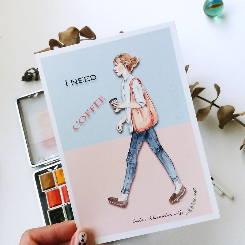 I need coffee Girl Postcard - การ์ด/โปสการ์ด - กระดาษ 