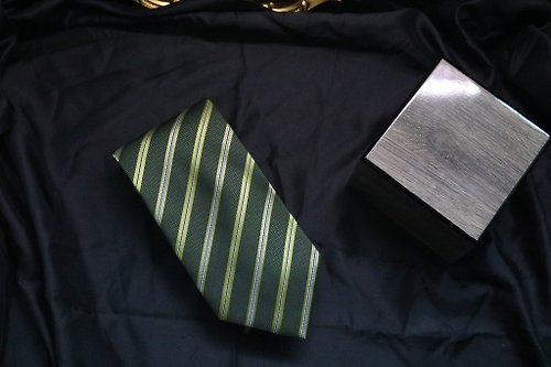 壞紳士 高端商務系列/綠色條紋百分百真絲領帶