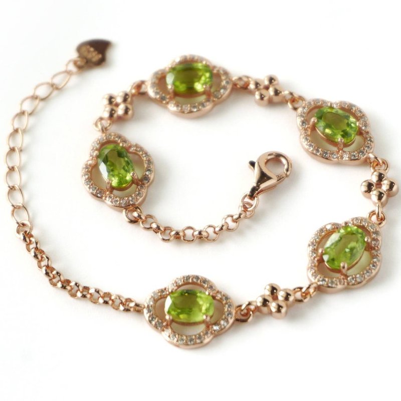 Natural Peridot Bracelet Silver 925 With 18K whitegold plated - 手鍊/手環 - 純銀 綠色