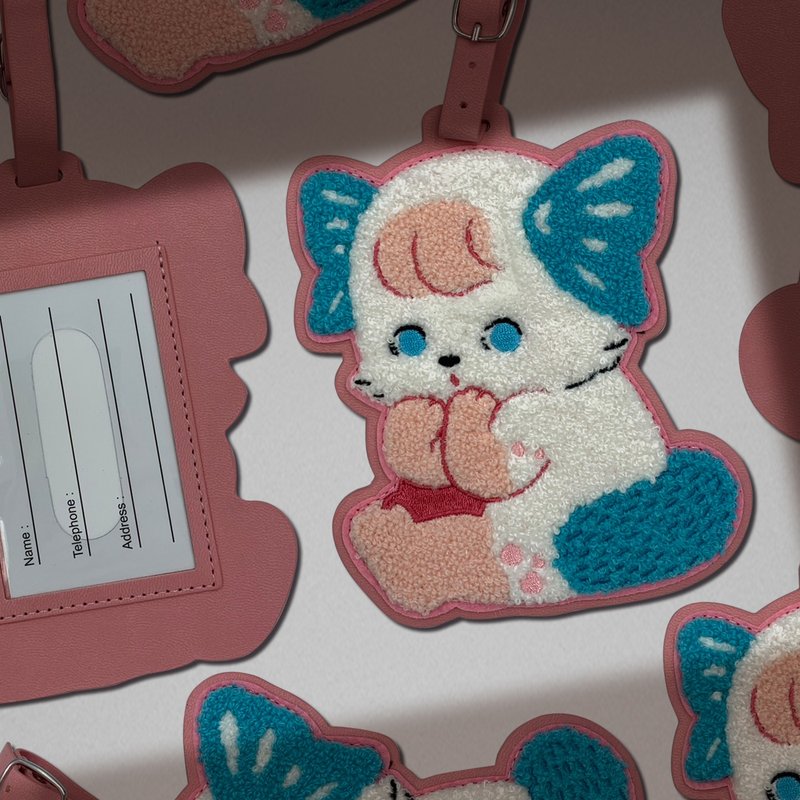 毛茸茸皮革卡套/證件套-貓蝶款 - 證件套/識別證套 - 人造皮革 粉紅色