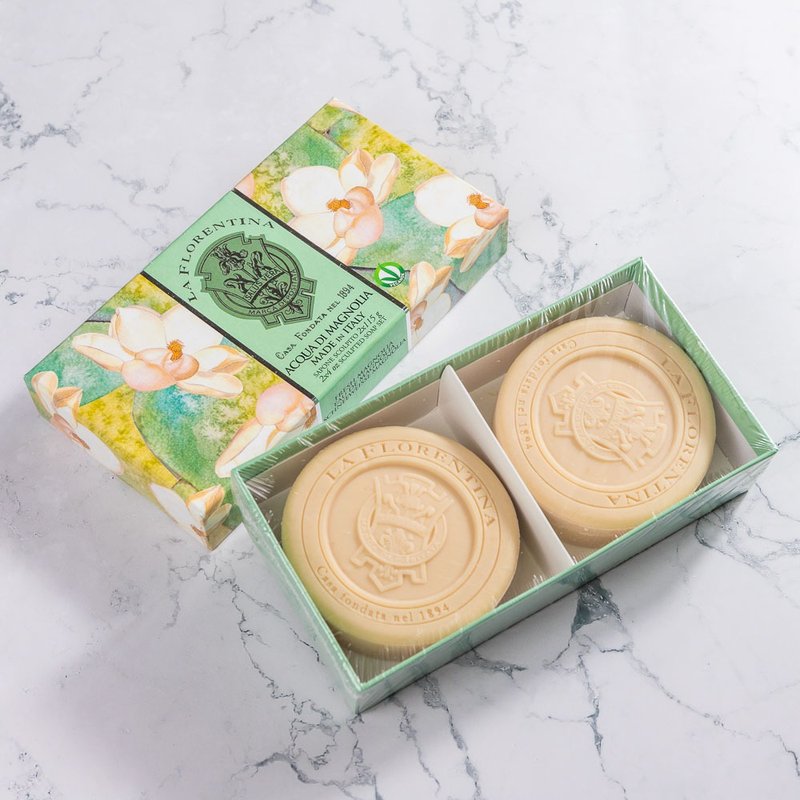 [Handmade Soap Gift Box] Italian Handmade Fragrance Soap 115g 2-piece Gift Box Set - Fresh Magnolia - Soap - Other Materials Green