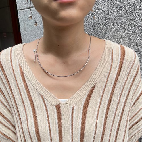 Makers' Base Taipei 金屬個性微笑曲線珍珠項鍊