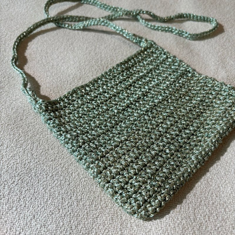 Hand knitted small items cross-body bag (Silver green) - Messenger Bags & Sling Bags - Other Materials 