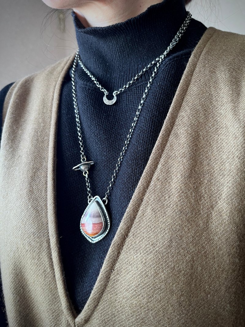 Space Necklace Landing on the Mars  Polychrome jasper  Oxidized Sterling Silver - สร้อยคอ - เงินแท้ สีม่วง