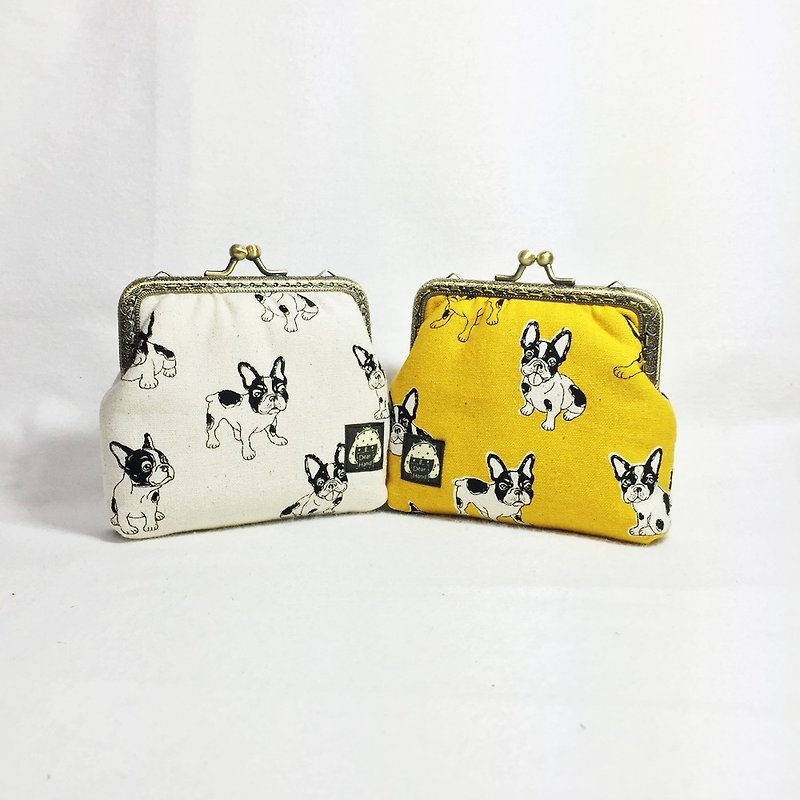 Mouth gold package + Bulldog - two colors + - กระเป๋าใส่เหรียญ - ผ้าฝ้าย/ผ้าลินิน สีเหลือง