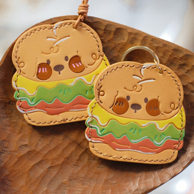 漢堡狗掛件鑰匙扣包包掛飾 - 鑰匙圈/鑰匙包 - 真皮 橘色