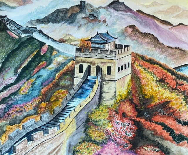 水彩画 絵画 アート 海外アート 中国 万里の長城