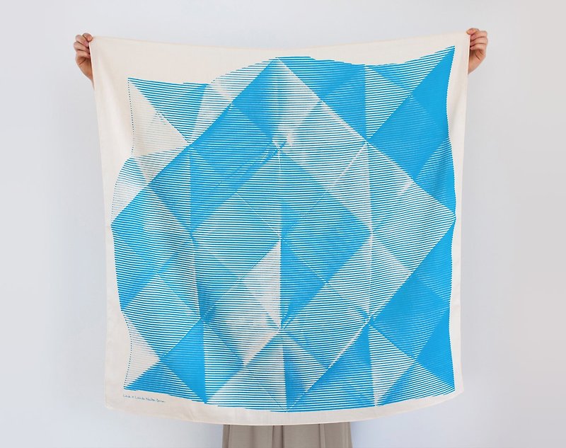 Folded Paper Blue Furoshiki Scarf - 絲巾 - 紙 藍色
