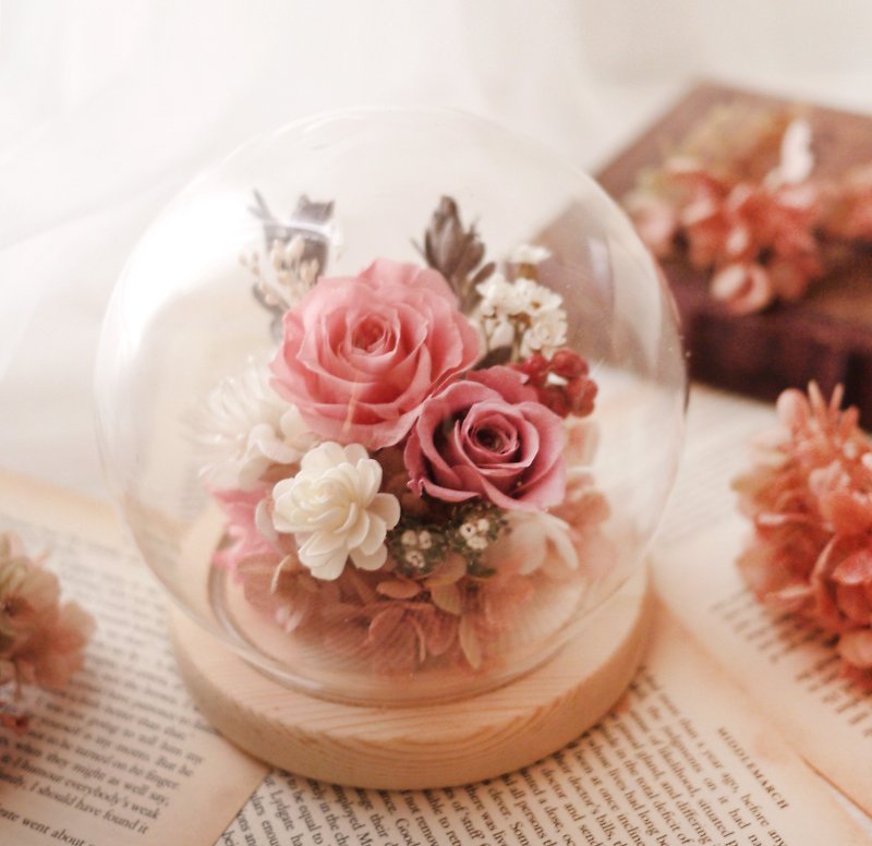 花ガラスカバーなしのワルツ（新しい結婚式バレンタインデーの誕生日新しい家の開会式） - ドライフラワー・ブーケ - 寄せ植え・花 ピンク