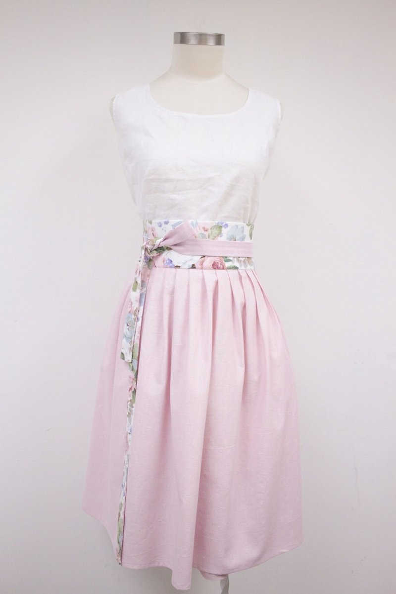Handmade by Cherry 日常韓服 生活韓服 - 玫瑰花腰帶粉紅色韓服裙 高腰裙 櫻花色 - 裙子/長裙 - 棉．麻 粉紅色
