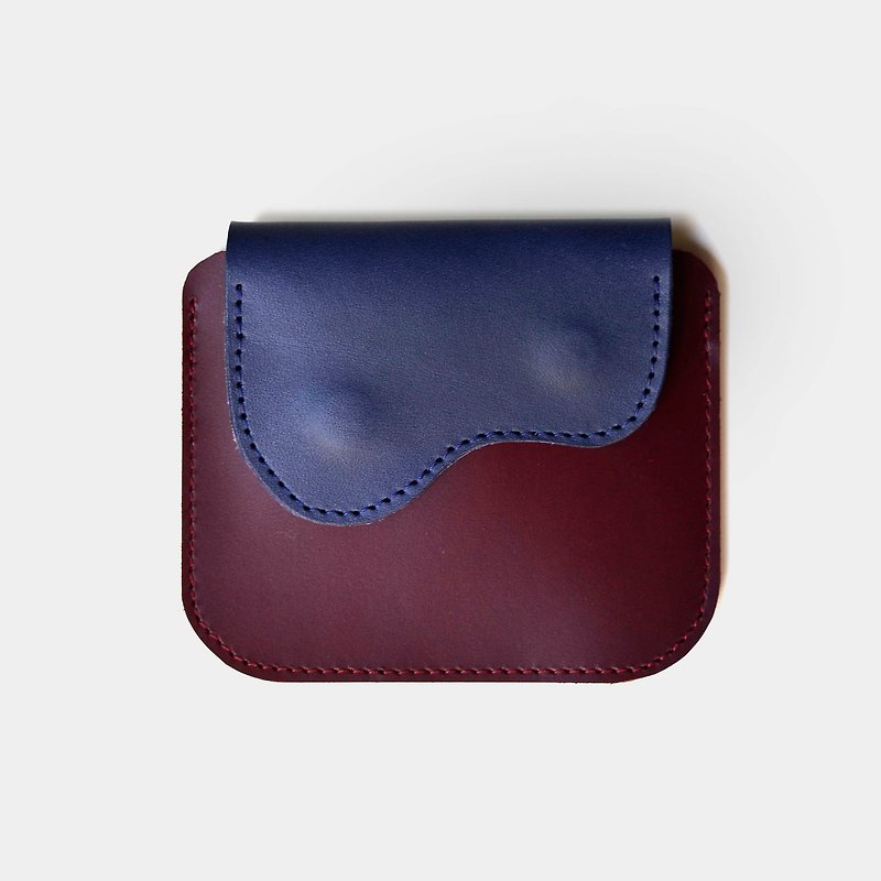 [God's left breast pocket] vegetable tanned cowhide coin purse wine red X blue leather card holder coin purse - กระเป๋าใส่เหรียญ - หนังแท้ สีแดง