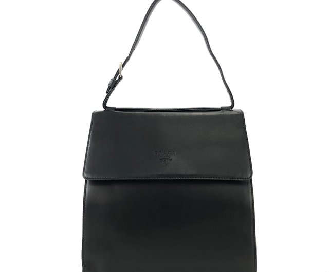 PRADA プラダ ナッパレザー 三角ロゴ ハンドバッグ ミニバッグ ブラック 三角ロゴ金具ナイロンミニハンドバッグ ブラック ヴィンテージ