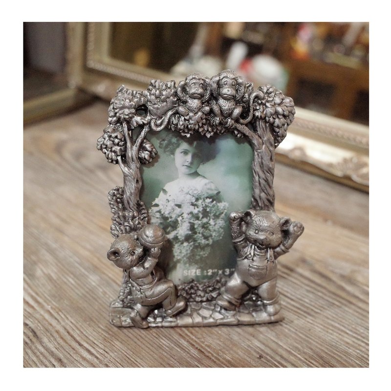 老件.早期小熊猴子造型立體浮雕合金小相框.擺件#收藏品 - 擺飾/家飾品 - 其他金屬 