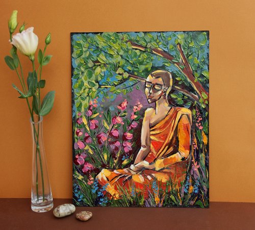 ARTbyAnnaSt 佛教繪畫 佛陀 原創藝術 和尚 藝術作品 冥想 壁畫藝術 禪宗裝飾